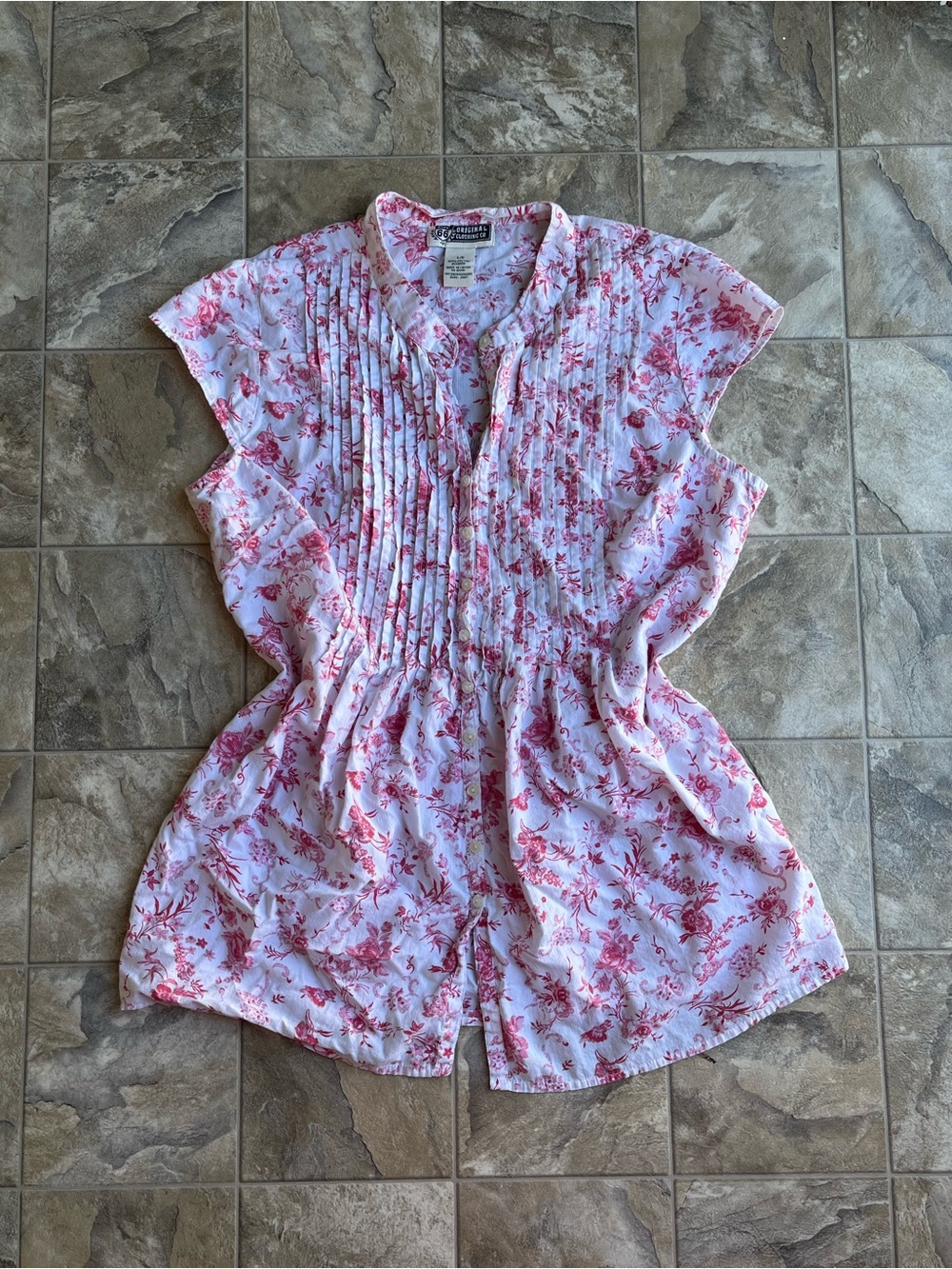 Vintage Route 66 Pink Floral Babydoll Short Sleeve Blouse